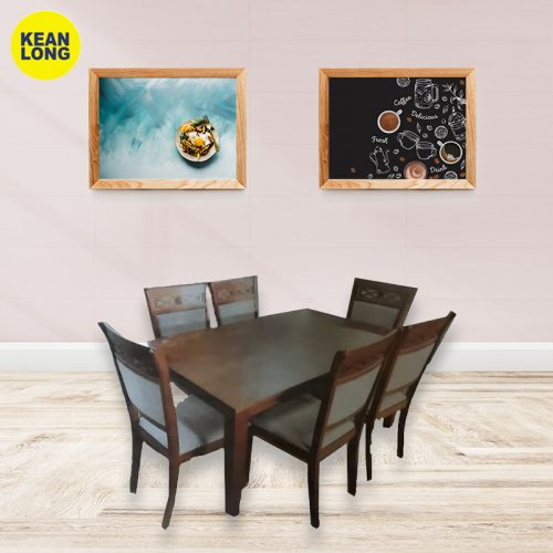 ABC Rubber Wood Dining Set/ Meja Makan Set 6 Kerusi/ Fabric Cushion
