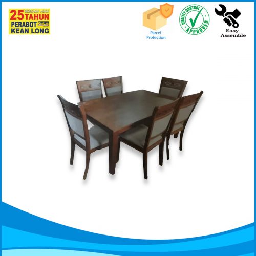 ABC Rubber Wood Dining Set/ Meja Makan Set 6 Kerusi/ Fabric Cushion - Image 2